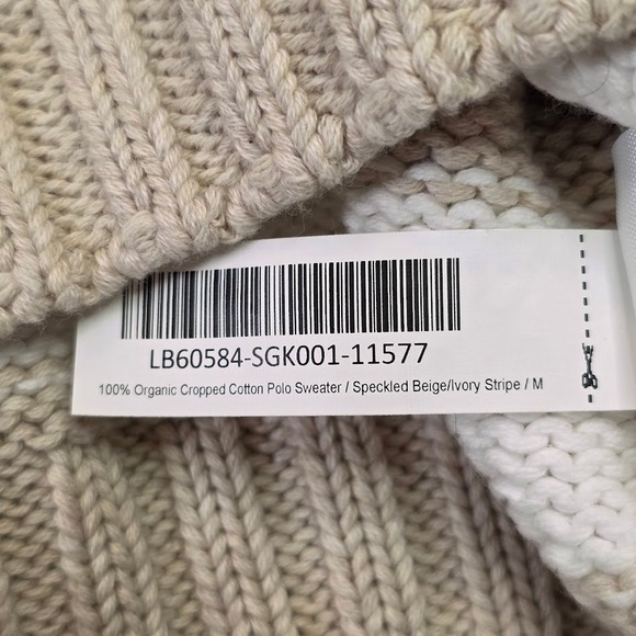 Quince Women's Medium Organic Cotton Cropped Polo Sweater Beige Ivory Stripe - Picture 7 of 9